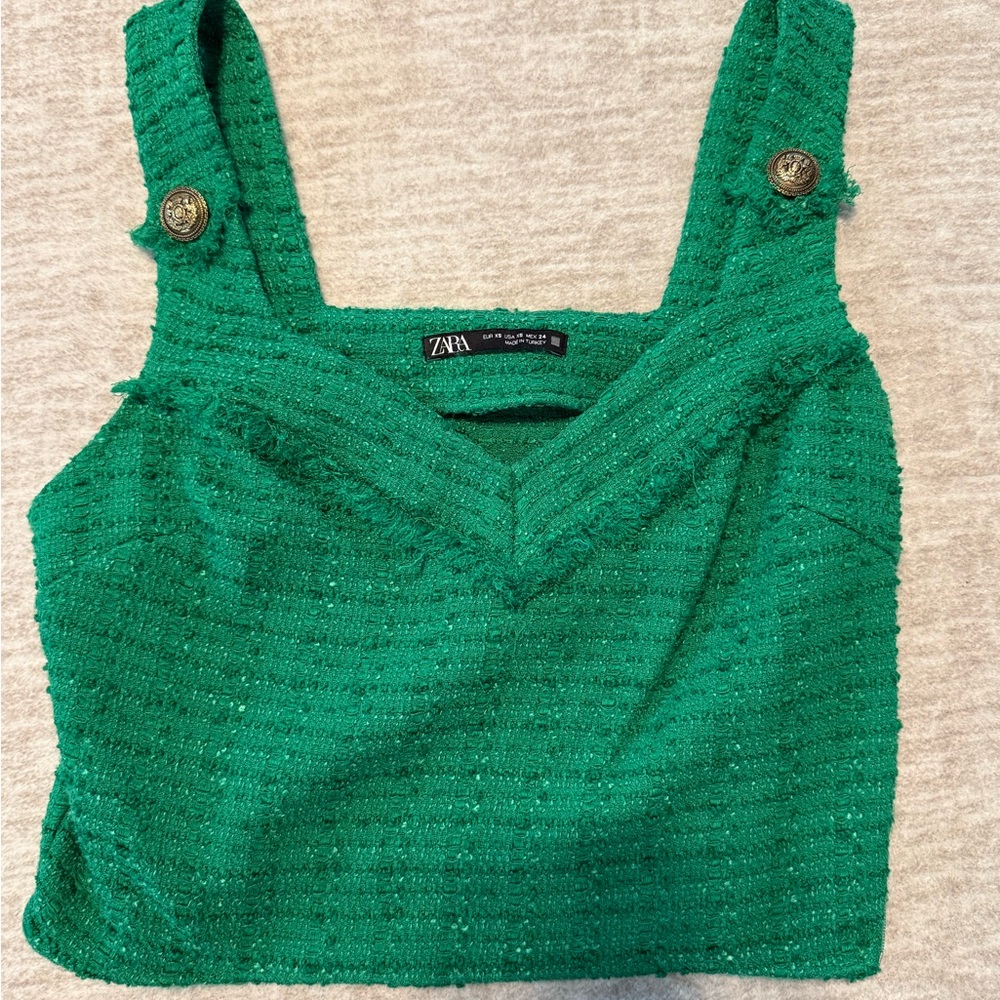 Zara Emerald Green Textured Crop Top
